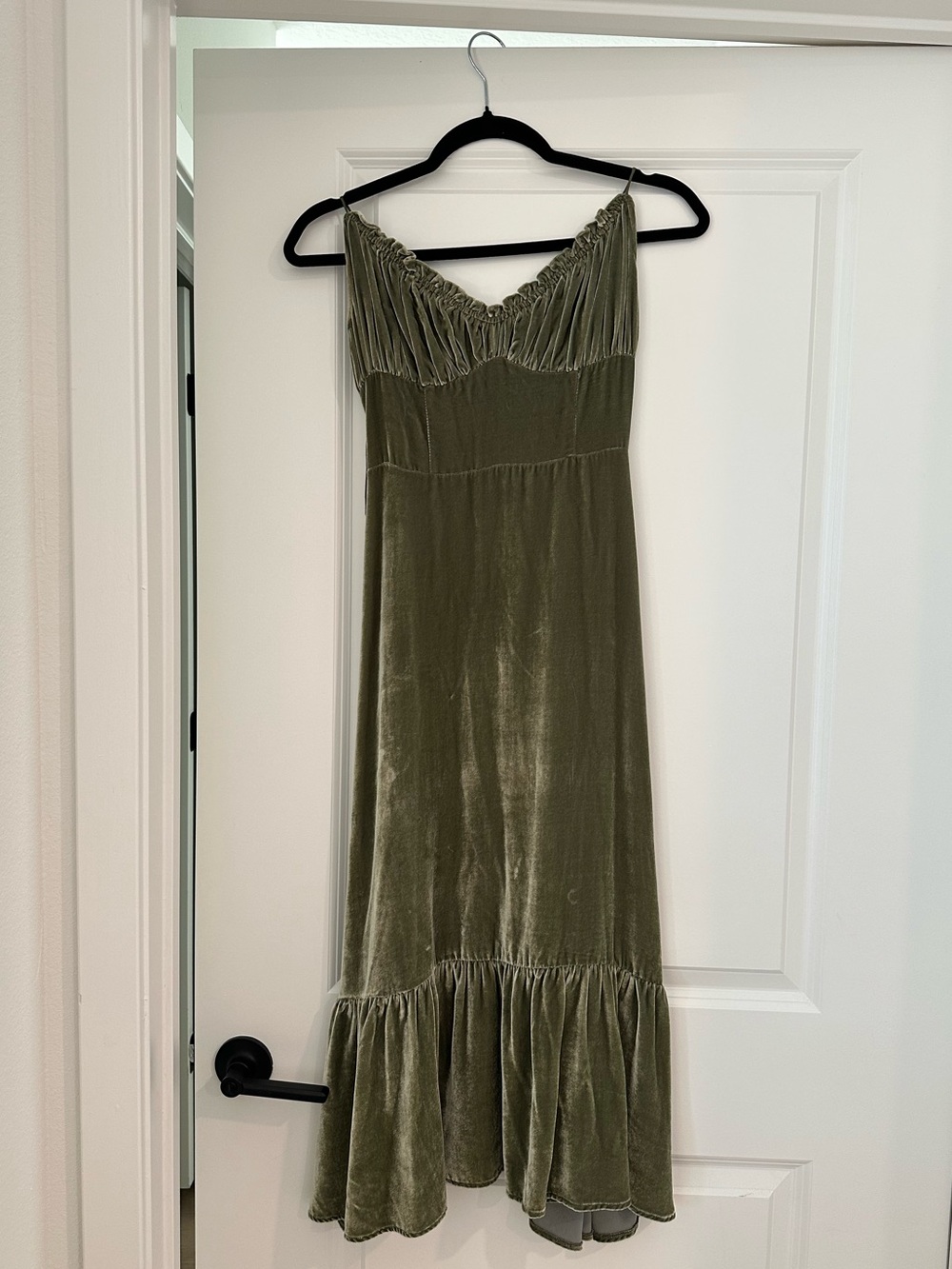 Reformation Olive Velvet Slip Maxi Dress